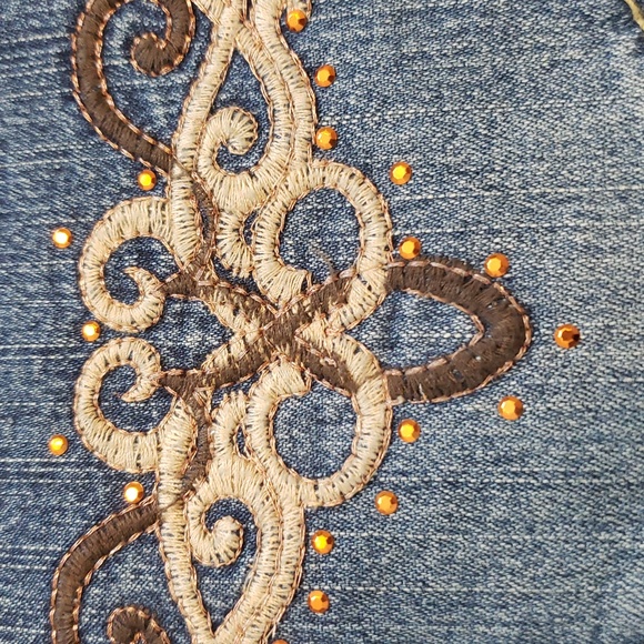 Angels Denim Jeans with Brown Embroidery Size 7 - Picture 8 of 12